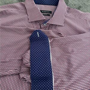 Bugatchi Men's Geometric Red and Navy Shirt
